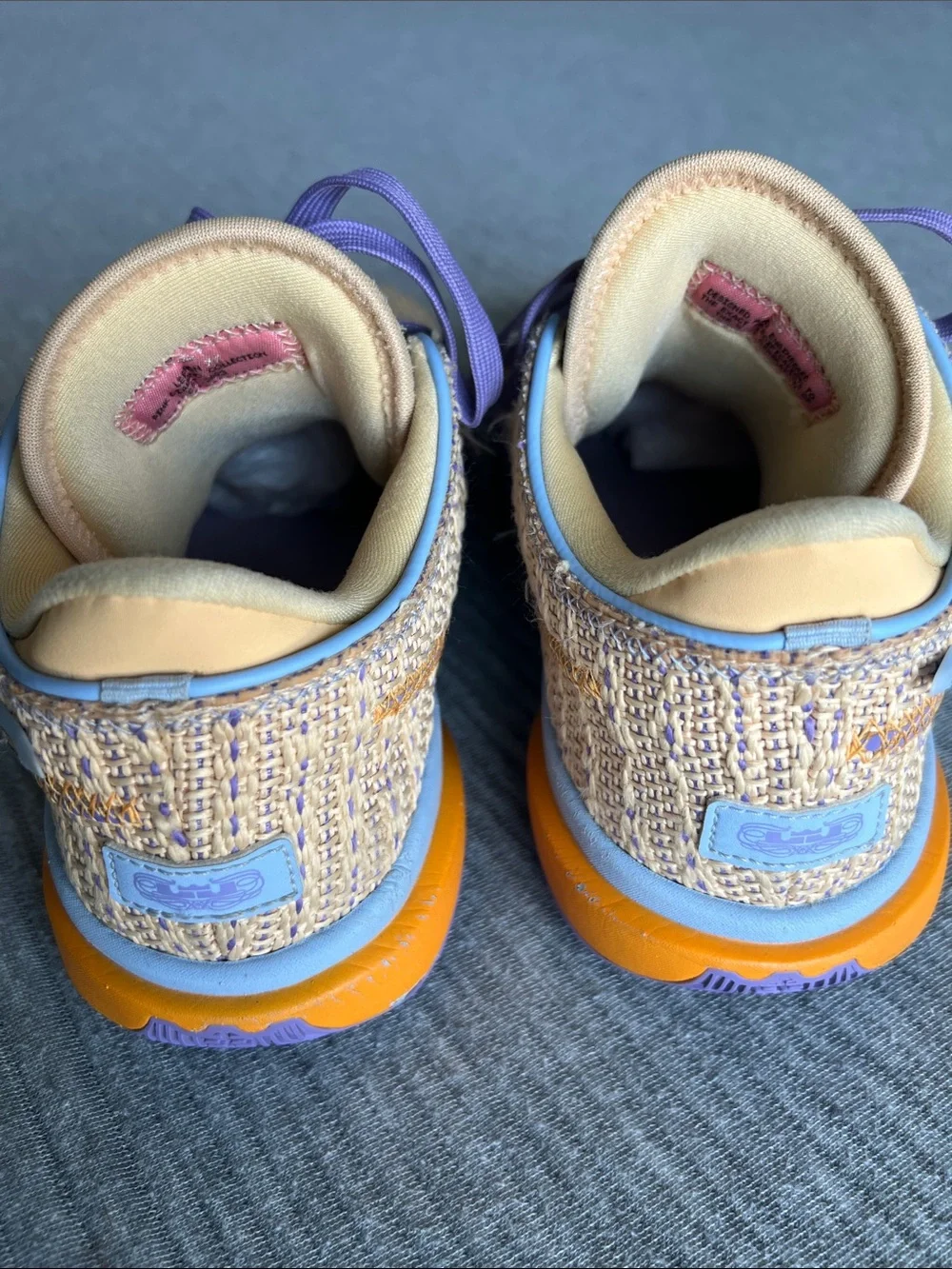 Nike Big Kids LeBron XXAthletic Sneakers in Tan and Lavender with Orange Accents